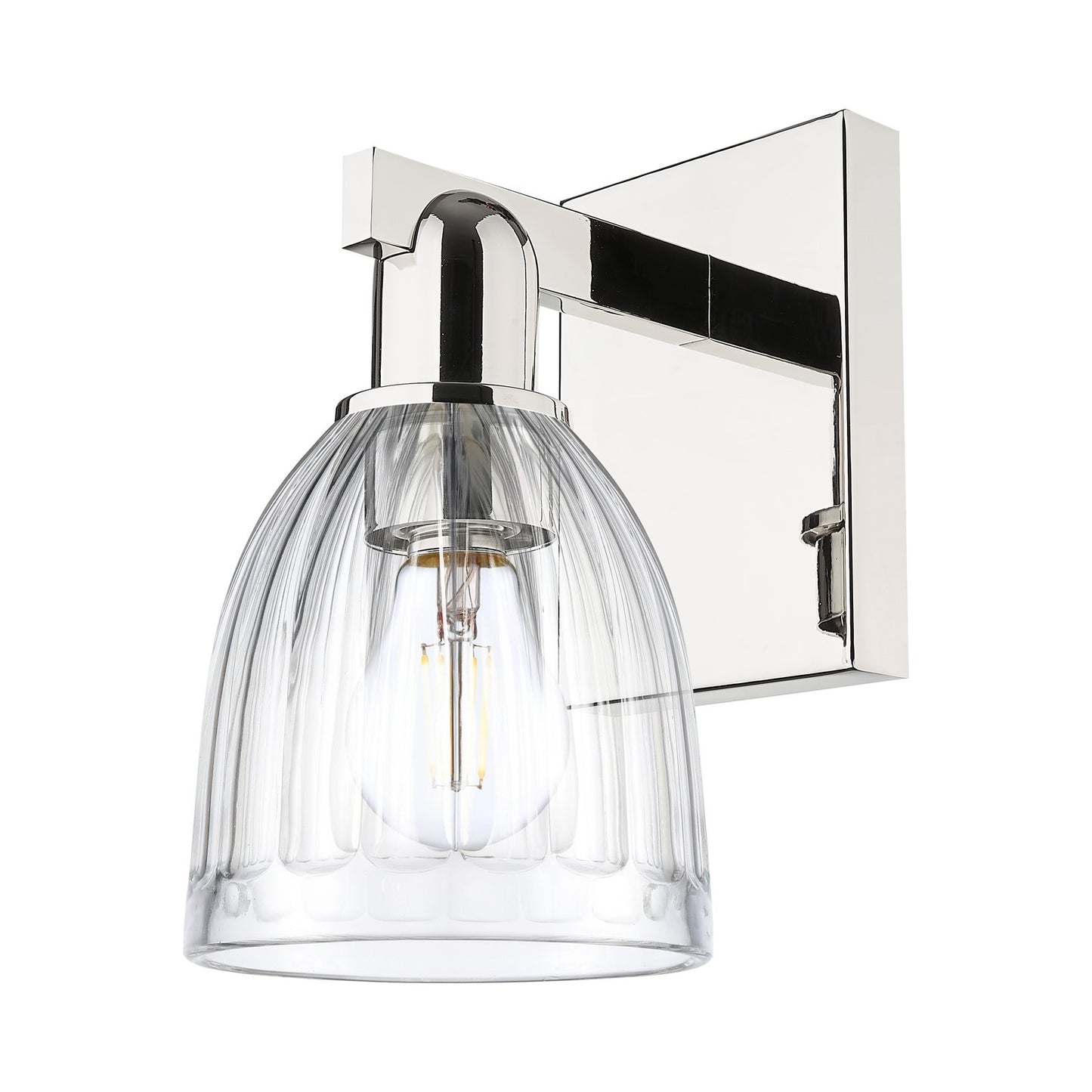 Innovations Brookfield 1-Light Wall Sconce | Industrial Polished Nickel Steel and Clear Ribbed Glass | Bathroom & Hallway Accent | Model 716-1W-PN-G442