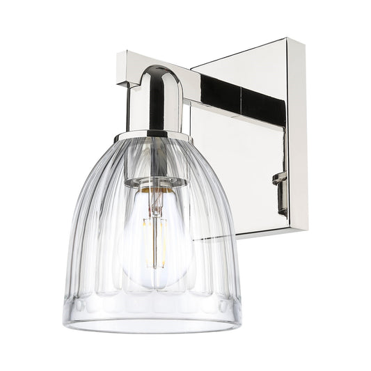 Innovations Brookfield 1-Light Wall Sconce | Industrial Polished Nickel Steel and Clear Ribbed Glass | Bathroom & Hallway Accent | Model 716-1W-PN-G442