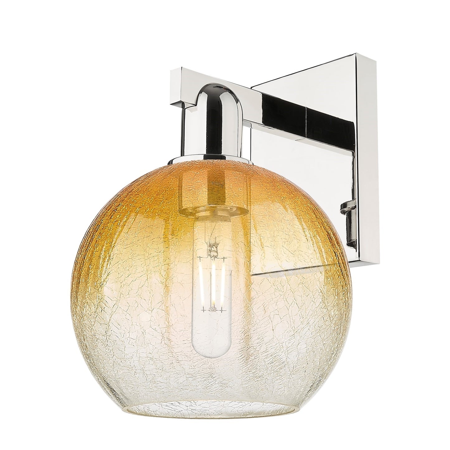 Innovations Brookhaven Globe 8in 1-Light Wall Sconce | Industrial Polished Nickel and Amber Glass | Bathroom & Hallway Accent | Model 716-1W-PN-G483-8AM