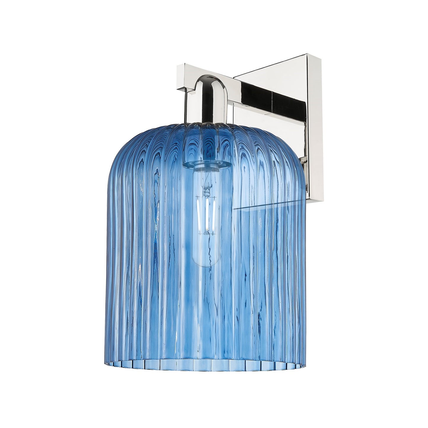 Innovations Bridal Veil 8in 1-Light Wall Sconce | Industrial Polished Nickel and Princess Blue Ribbed Glass | Bathroom & | Model 716-1W-PN-G559-8BL