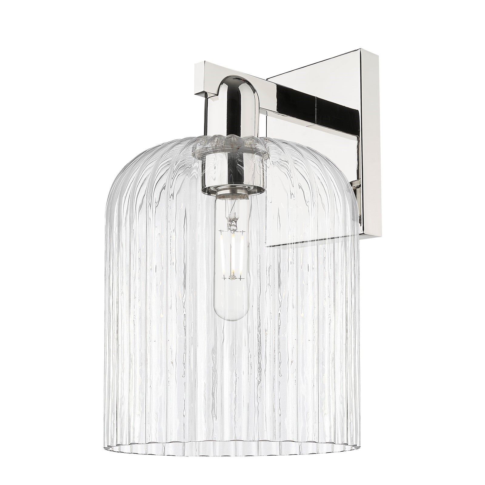 Innovations Bridal Veil 8in 1-Light Wall Sconce | Industrial Polished Nickel Steel and Clear Ribbed Glass | Entryway & Hallway | Model 716-1W-PN-G559-8CL
