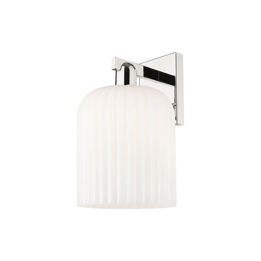 Innovations Bridal Veil 8in 1-Light Wall Sconce | Industrial Modern Polished Nickel and Gloss White Ribbed Glass | Bathroom & | Model 716-1W-PN-G559-8GWH