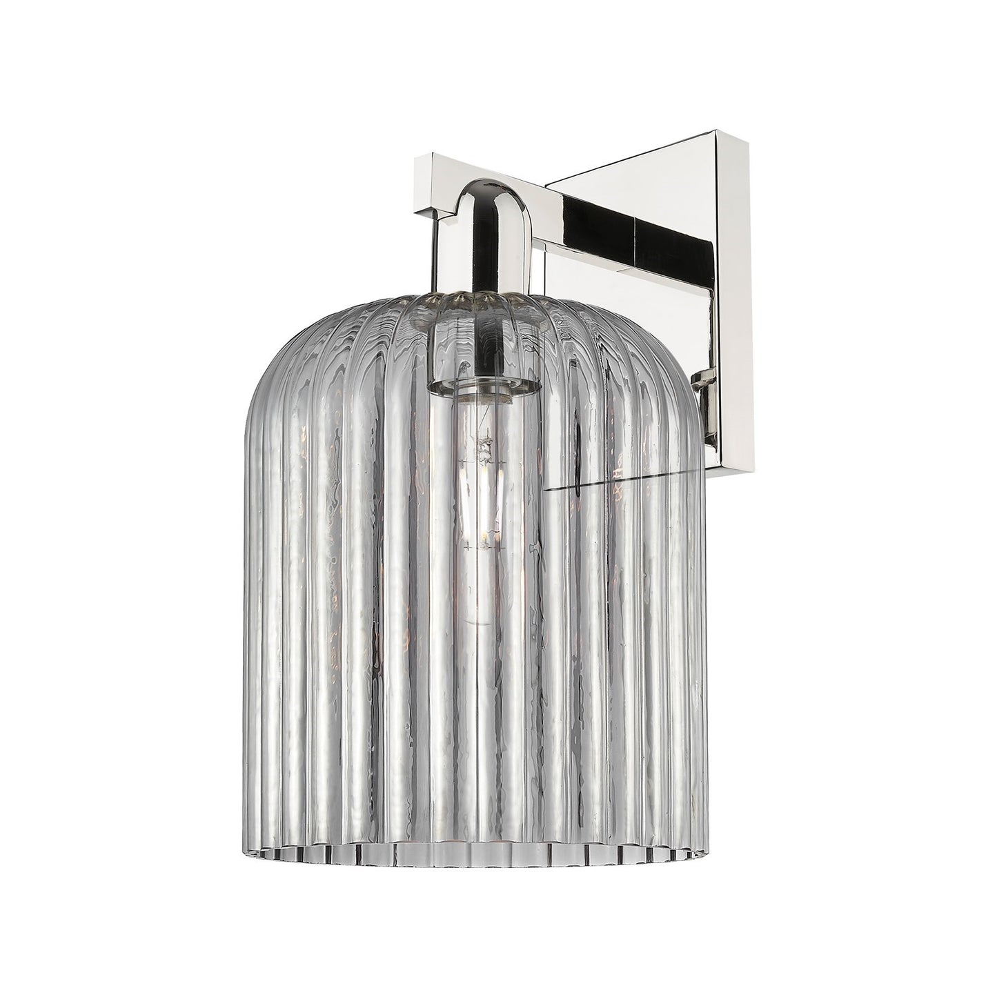 Innovations Bridal Veil 8in 1-Light Wall Sconce | Industrial Polished Nickel and Light Smoke Ribbed Glass | Entryway & Hallway | Model 716-1W-PN-G559-8SM