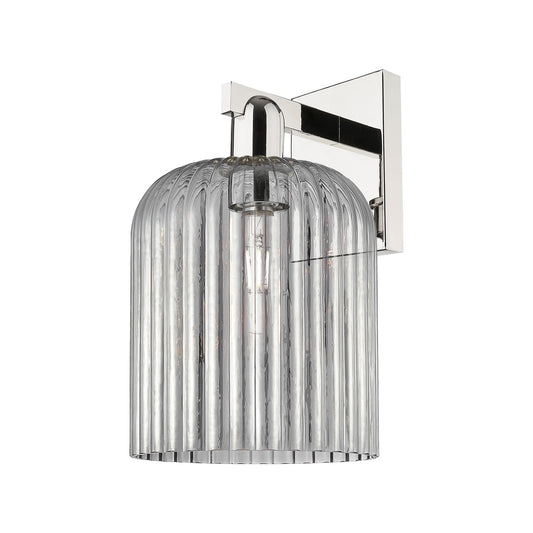 Innovations Bridal Veil 8in 1-Light Wall Sconce | Industrial Polished Nickel and Light Smoke Ribbed Glass | Entryway & Hallway | Model 716-1W-PN-G559-8SM