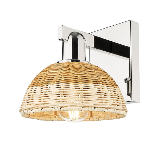 Innovations Natural Ballston Dome 7.5in 1-Light Wall Sconce | Farmhouse Polished Nickel and Natural Fiber Basketweave | Model 716-1W-PN-NBD2-75-NAT