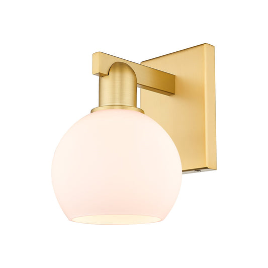 Innovations Lighting Athens 5.88in 1-Light Wall Sconce | Industrial Satin Gold Steel and Matte White Glass | Bathroom & Hallway | Model 716-1W-SG-G121-6