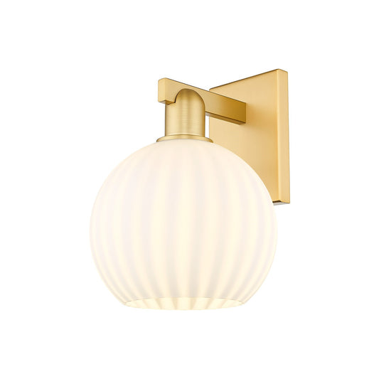 Innovations Lighting Arcadia 8in 1-Light Wall Sconce | Industrial Satin Gold Steel and White Venetian Glass | Damp-Rated | Model 716-1W-SG-G1217-8WV