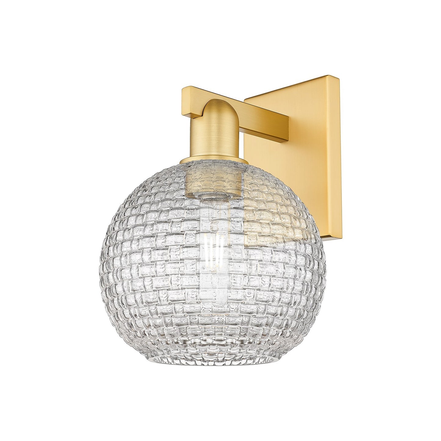 Innovations Athens 8in 1-Light Wall Sconce | Industrial Satin Gold Steel and Clear Basket Weave Glass | Bathroom & Hallway | Model 716-1W-SG-G122C-8CL