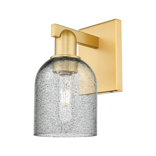 Innovations Caledonia 5in 1-Light Wall Sconce | Industrial Satin Gold Steel and Charcoal Glass | Entryway & Hallway Accent | 5 x | Model 716-1W-SG-G257