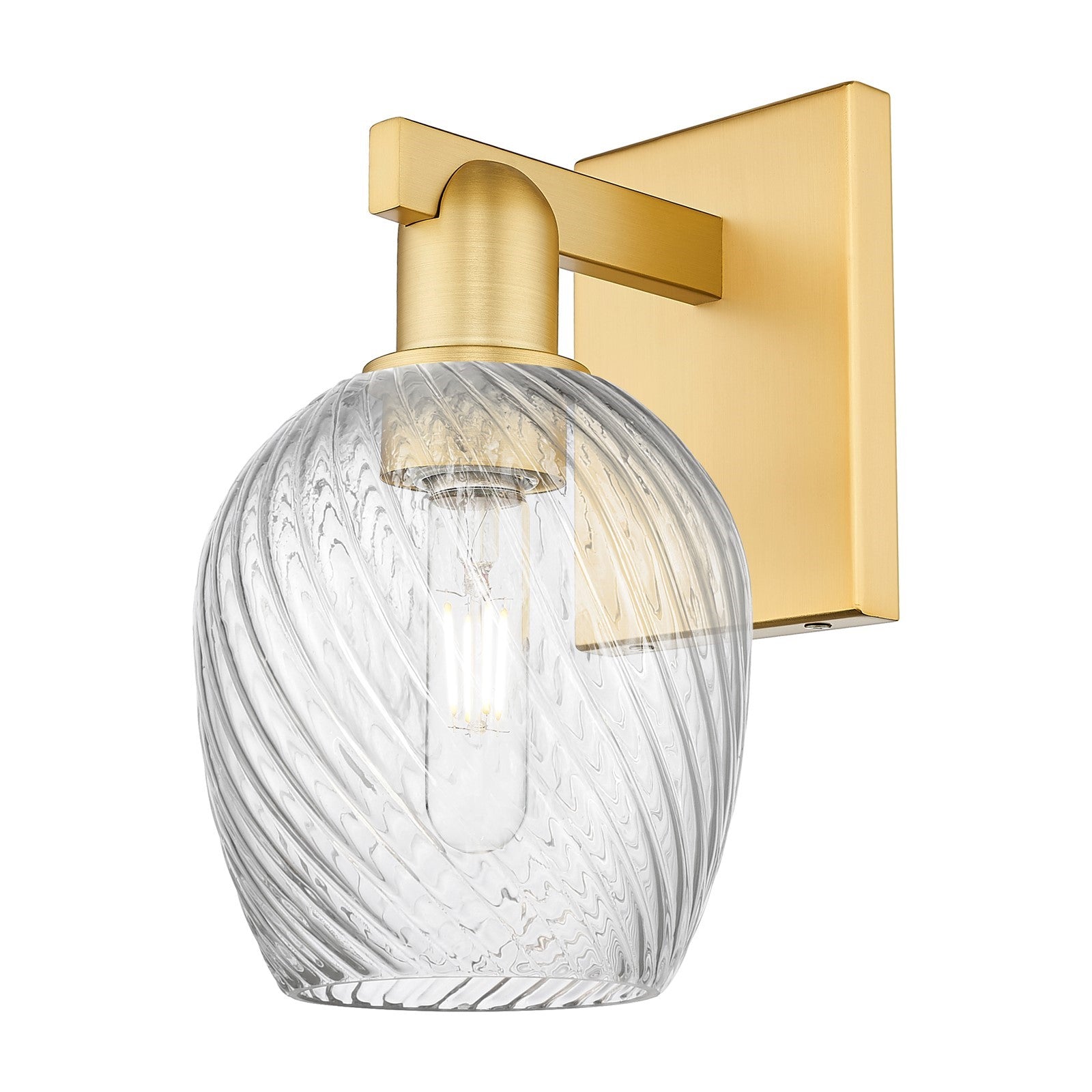 Innovations Salina 1-Light 5.75in Wall Sconce | Industrial Satin Gold Steel and Clear Spiral Fluted Glass | Living Room & Hallway | Model 716-1W-SG-G292