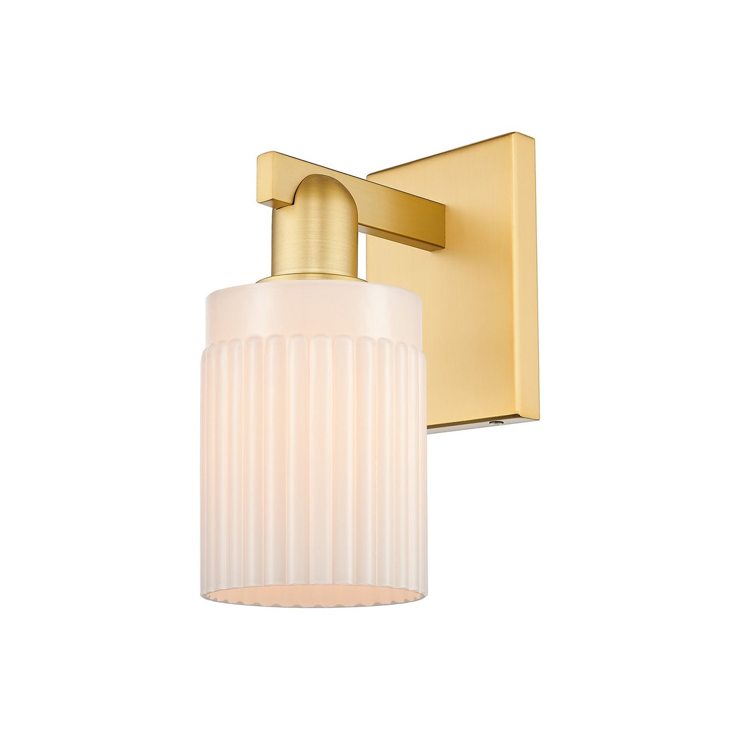 Innovations Hadley 1-Light Wall Sconce | Industrial Satin Gold Steel and Matte White Ribbed Glass | Entryway & Hallway Accent Light | Model 716-1W-SG-G341