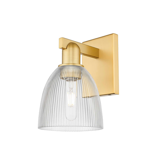 Innovations Castile 6in 1-Light Wall Sconce | Industrial Satin Gold Steel and Clear Glass | Entryway & Hallway Accent | 6 x 7.5 x | Model 716-1W-SG-G382