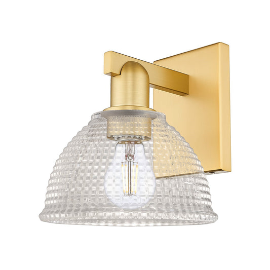 Innovations Arietta 8in 1-Light Wall Sconce | Industrial Satin Gold Steel and Clear Glass | Bathroom & Hallway Accent Light | 8 x | Model 716-1W-SG-G422