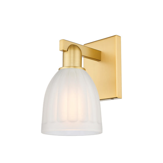 Innovations Brookfield 1-Light Wall Sconce | Industrial Satin Gold Steel and White Frosted Ribbed Glass | Hallway & Bathroom Accent | Model 716-1W-SG-G441