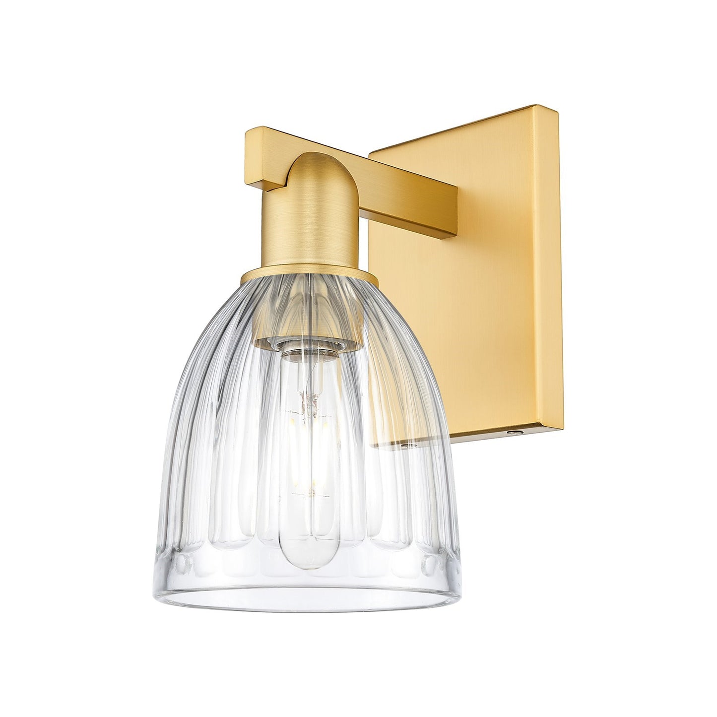 Innovations Brookfield 1-Light Wall Sconce | Industrial Satin Gold Steel and Clear Ribbed Glass | Living Room & Hallway Accent | Model 716-1W-SG-G442