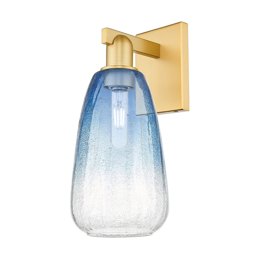 Innovations Brookhaven Almond 6in 1-Light Wall Sconce | Industrial Satin Gold Steel and Sapphire Blue Glass | Bathroom Vanity & | Model 716-1W-SG-G480-6SB