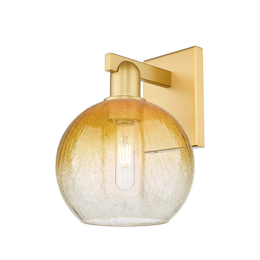 Innovations Brookhaven Globe 8in 1-Light Wall Sconce | Industrial Satin Gold Steel and Amber Glass | Bathroom & Hallway Accent | Model 716-1W-SG-G483-8AM