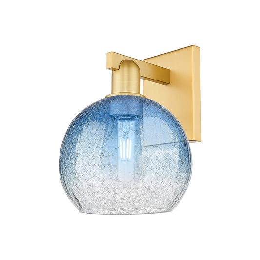 Innovations Brookhaven Globe 8in 1-Light Wall Sconce | Industrial Satin Gold Steel and Sapphire Blue Glass | Entryway & Hallway | Model 716-1W-SG-G483-8SB