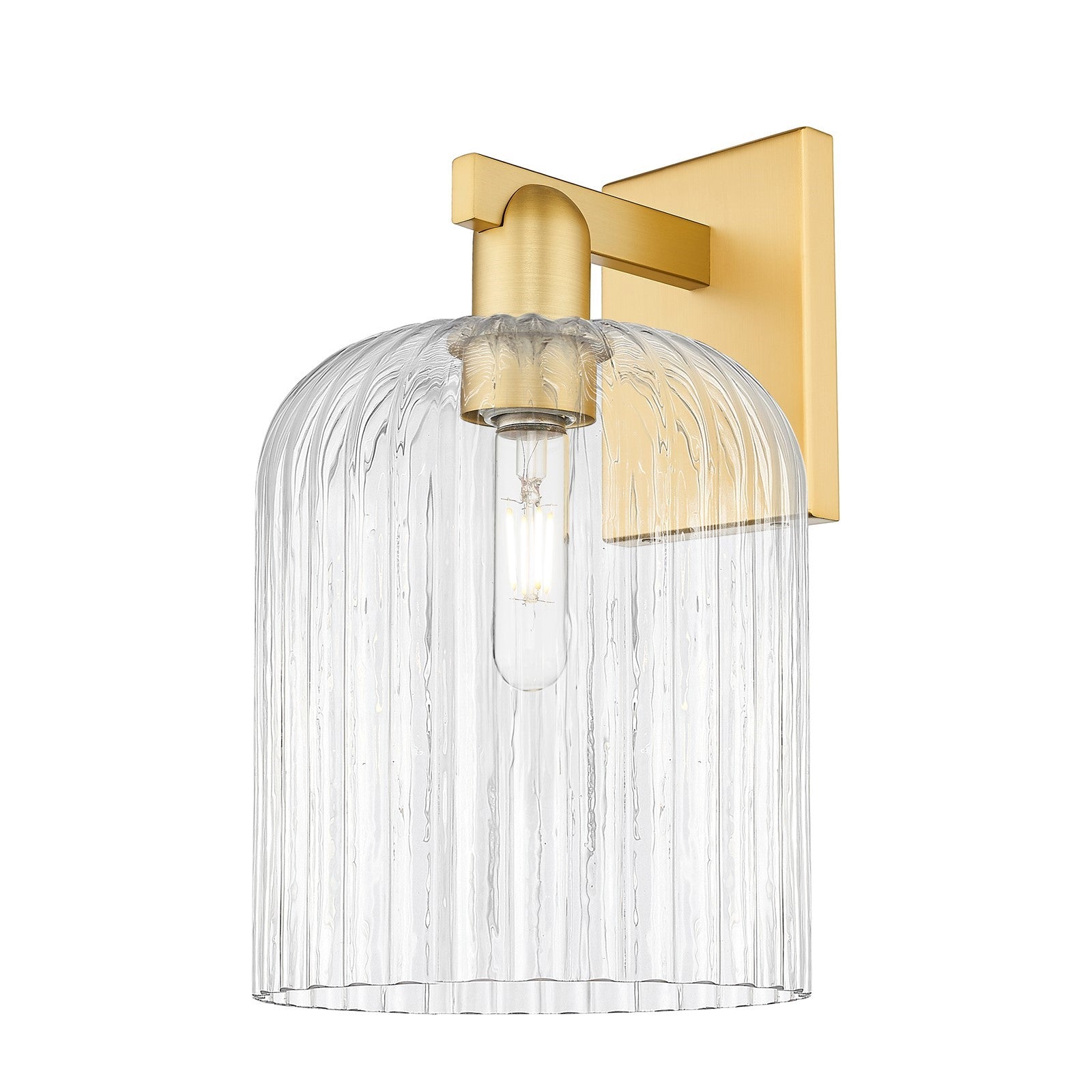 Innovations Bridal Veil 8in 1-Light Wall Sconce | Industrial Satin Gold Steel and Clear Ribbed Glass | Entryway & Hallway | Model 716-1W-SG-G559-8CL