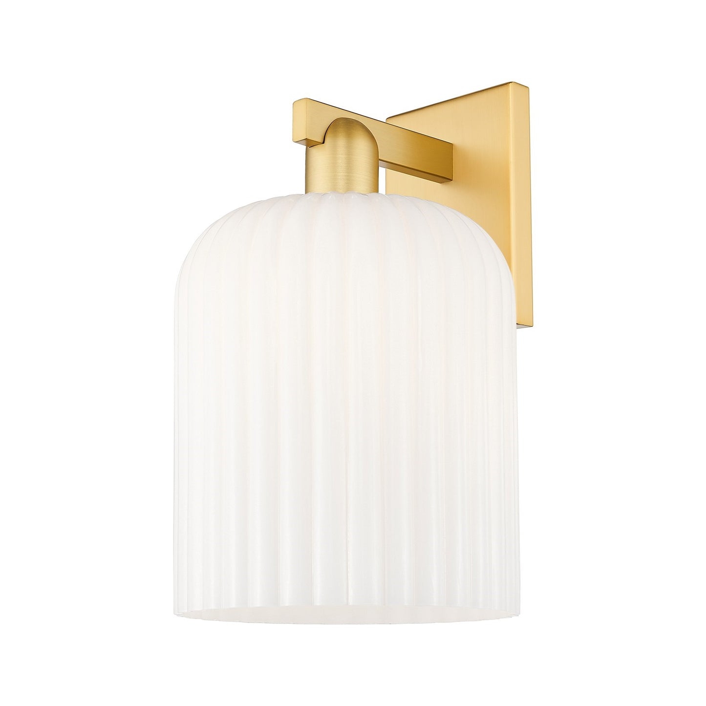 Innovations Bridal Veil 8in 1-Light Wall Sconce | Industrial Satin Gold Steel and Cast Brass with Gloss White Ribbed Bell | Model 716-1W-SG-G559-8GWH
