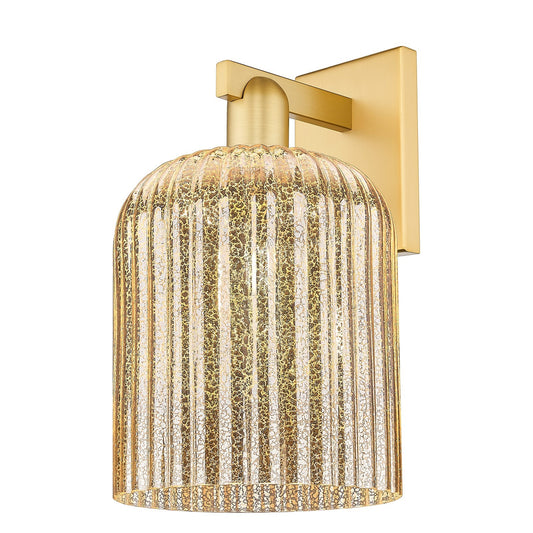 Innovations Bridal Veil 8in 1-Light Wall Sconce | Industrial Satin Gold Steel and Mercury Ribbed Glass | Living Room & Hallway | Model 716-1W-SG-G559-8ME