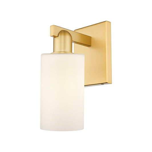 Innovations Clymer 1-Light Wall Sconce | Industrial Satin Gold Steel and Matte White Glass | Entryway & Hallway Accent | 3.88 x | Model 716-1W-SG-G801