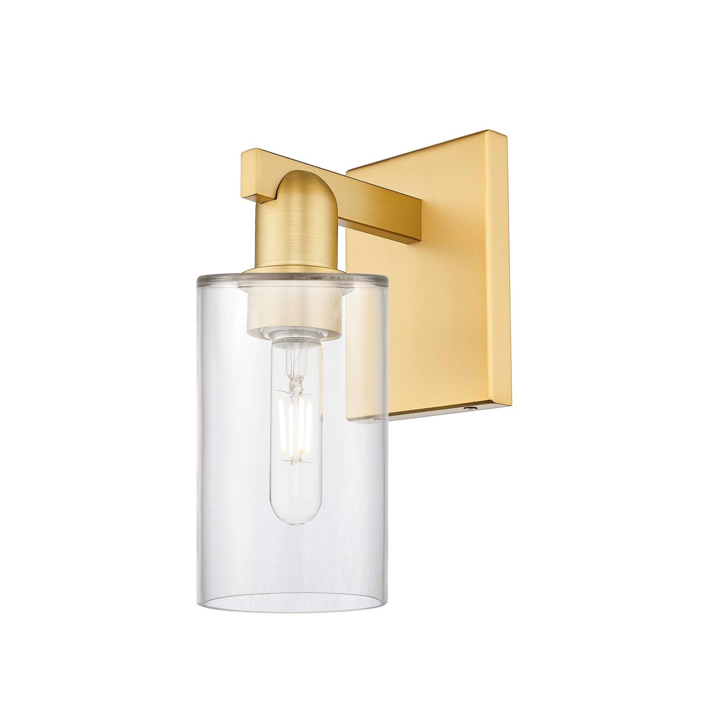 Innovations Clymer 1-Light Wall Sconce | Industrial Satin Gold Steel and Clear Glass | Bathroom & Hallway Accent Light | 3.88 x | Model 716-1W-SG-G802