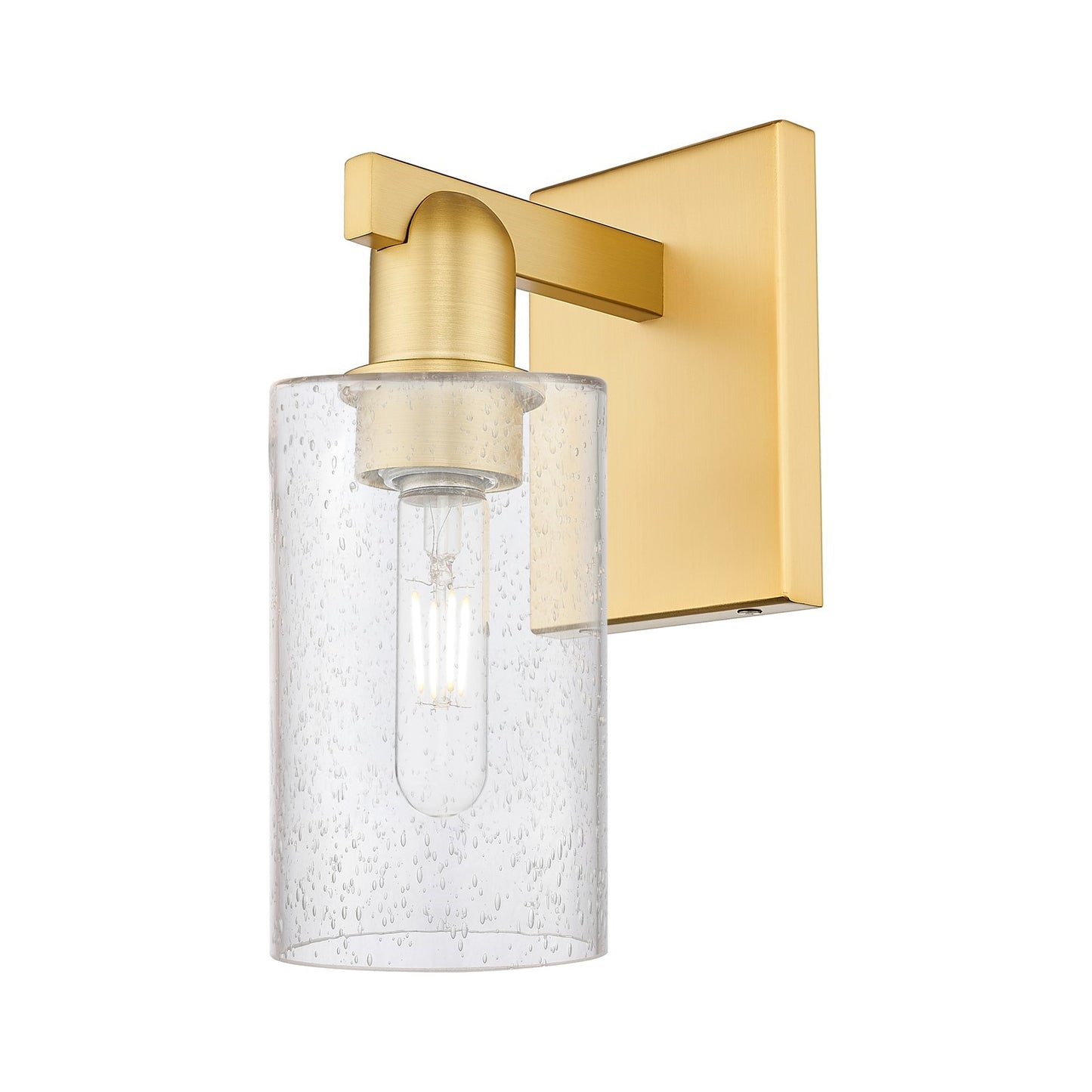 Innovations Clymer 1-Light Wall Sconce | Industrial Satin Gold Steel and Seedy Glass | Bathroom & Hallway Accent Light | 3.88 x | Model 716-1W-SG-G804