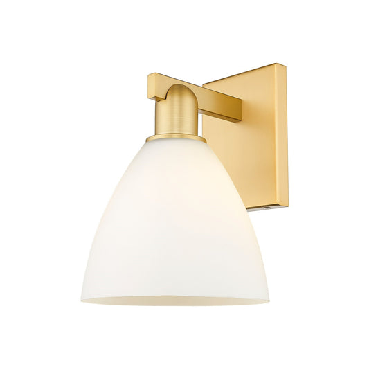 Innovations Bristol 8in 1-Light Wall Sconce | Industrial Satin Gold Steel and Matte White Glass | Bedroom & Hallway Accent | 7.5 | Model 716-1W-SG-GBD-751