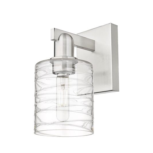 Innovations Cobbleskill 5in 1-Light Wall Sconce | Industrial Brushed Satin Nickel and Clear Deco Swirl Glass | Hallway & Bathroom | Model 716-1W-SN-G1113
