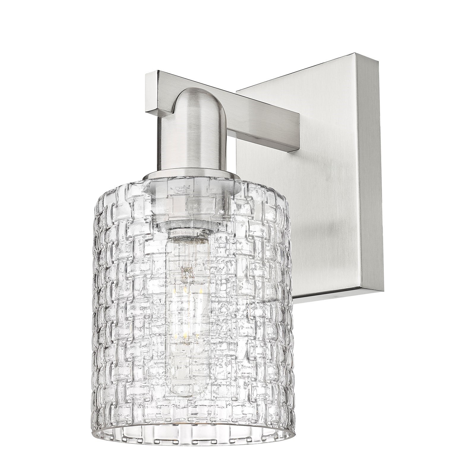 Innovations Cobbleskill 5in 1-Light Wall Sconce | Industrial Brushed Satin Nickel Steel and Clear Basket Weave Glass | Model 716-1W-SN-G112C-5CL