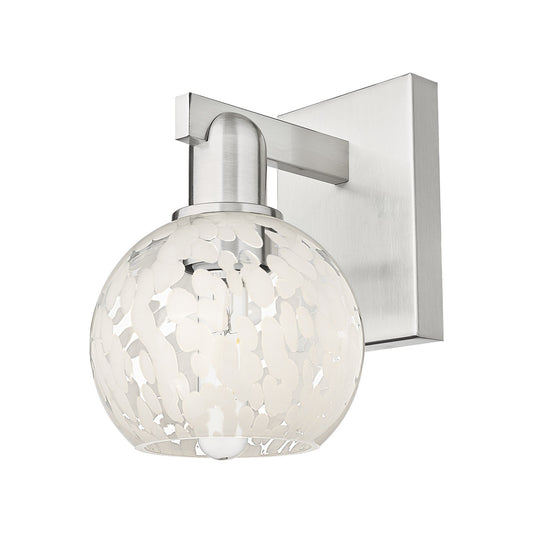 Innovations Lighting Arcadia 1-Light Wall Sconce | Industrial Brushed Satin Nickel and White Mouchette Glass | Bedroom & | Model 716-1W-SN-G1216-6WM