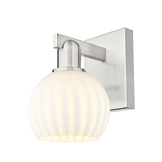 Innovations Arcadia 6in 1-Light Wall Sconce | Industrial Brushed Satin Nickel and White Venetian Glass | Bedroom & Hallway | Model 716-1W-SN-G1217-6WV