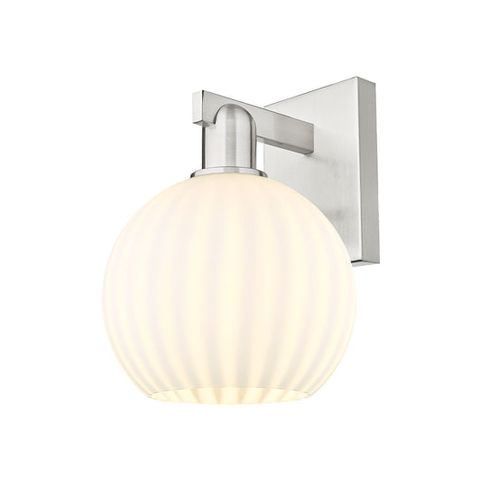 Innovations Arcadia 8in 1-Light Wall Sconce | Industrial Brushed Satin Nickel and White Venetian Glass | Hallway & Bathroom | Model 716-1W-SN-G1217-8WV