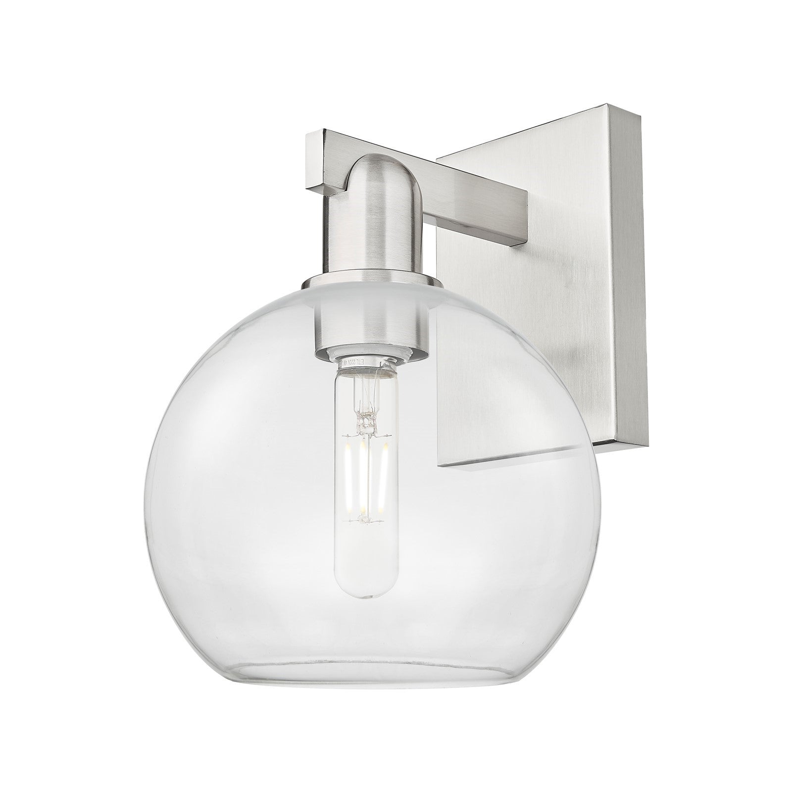 Innovations Athens 8in 1-Light Wall Sconce | Industrial Brushed Satin Nickel Steel and Clear Glass | Bathroom & Hallway Accent | Model 716-1W-SN-G122-8