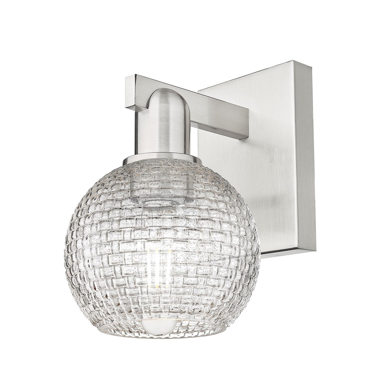 Innovations Athens 1-Light Wall Sconce | Industrial Brushed Satin Nickel and Clear Basket Weave Glass | Bathroom & Hallway | Model 716-1W-SN-G122C-6CL