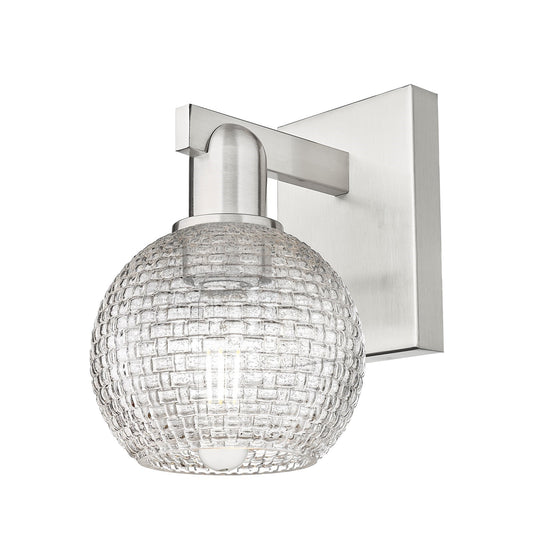 Innovations Athens 1-Light Wall Sconce | Industrial Brushed Satin Nickel and Clear Basket Weave Glass | Bathroom & Hallway | Model 716-1W-SN-G122C-6CL