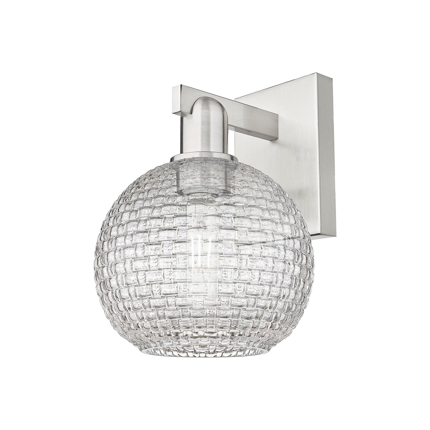 Innovations Athens 8in 1-Light Wall Sconce | Industrial Brushed Satin Nickel and Clear Basket Weave Glass | Bathroom & Hallway | Model 716-1W-SN-G122C-8CL