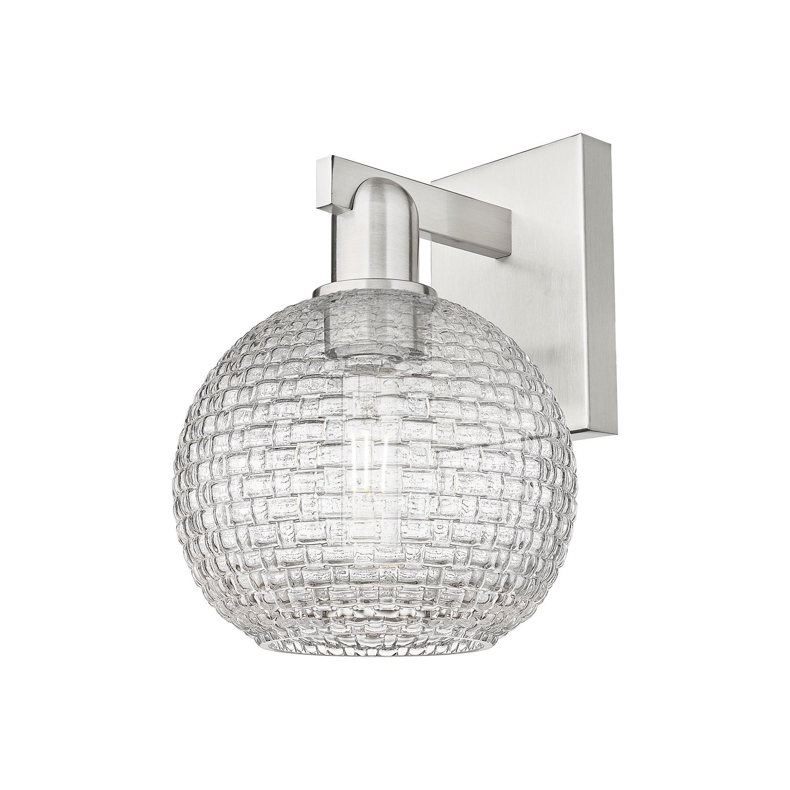 Innovations Athens 8in 1-Light Wall Sconce | Industrial Brushed Satin Nickel and Clear Basket Weave Glass | Bathroom & Hallway | Model 716-1W-SN-G122C-8CL