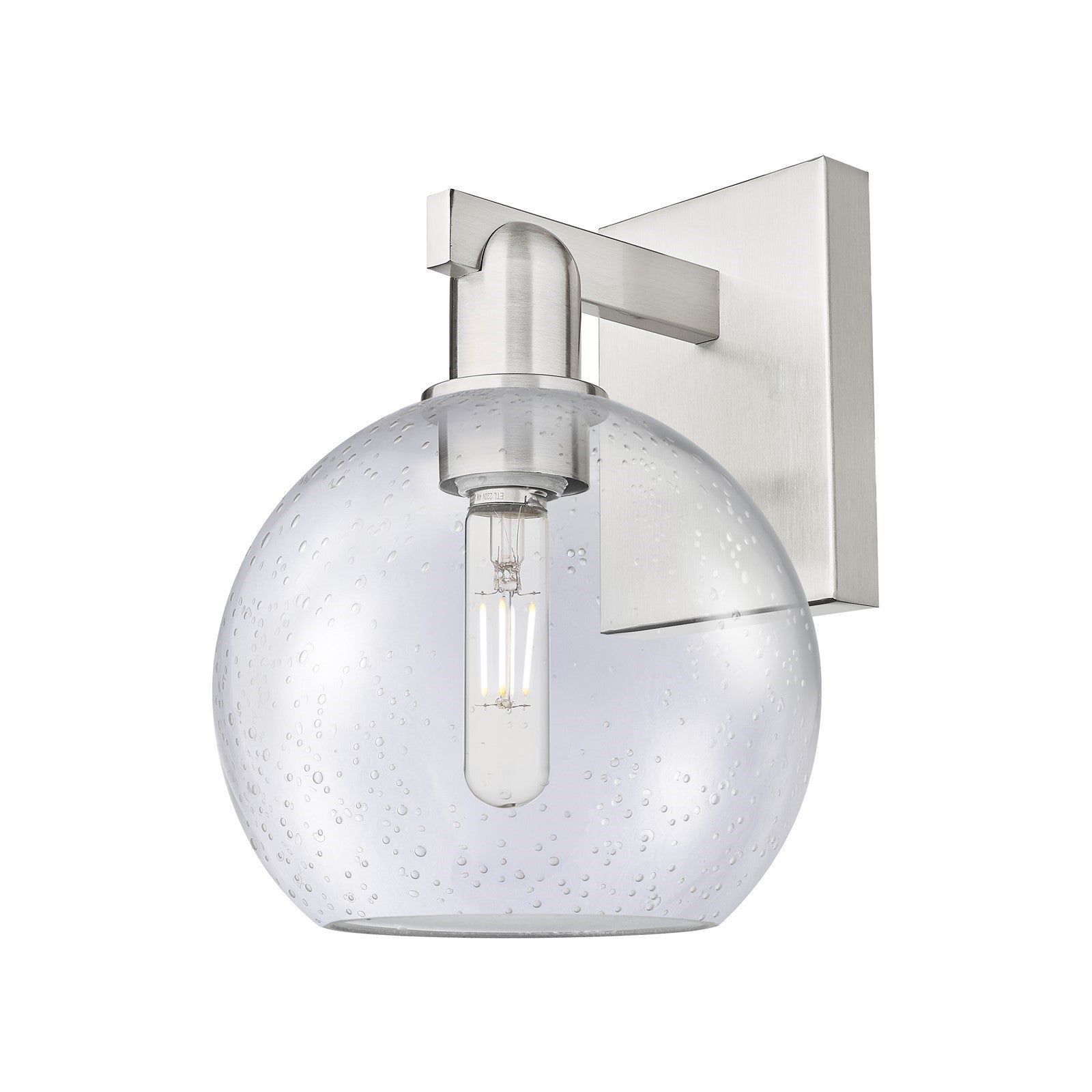 Innovations Athens 8in 1-Light Wall Sconce | Industrial Brushed Satin Nickel Steel and Seedy Glass | Bathroom & Hallway Accent | Model 716-1W-SN-G124-8