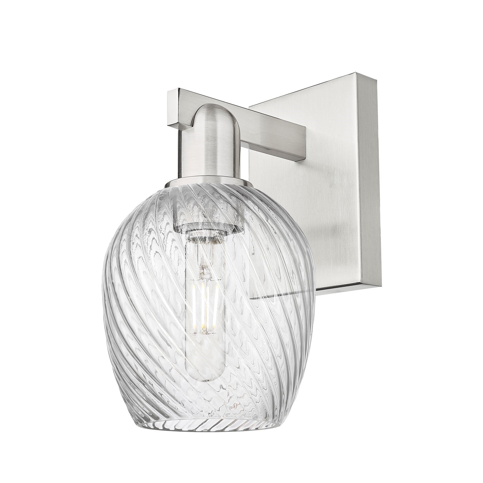 Innovations Salina 1-Light 5.75in Wall Sconce | Industrial Brushed Satin Nickel and Clear Spiral Fluted Glass | Bedroom & Hallway | Model 716-1W-SN-G292