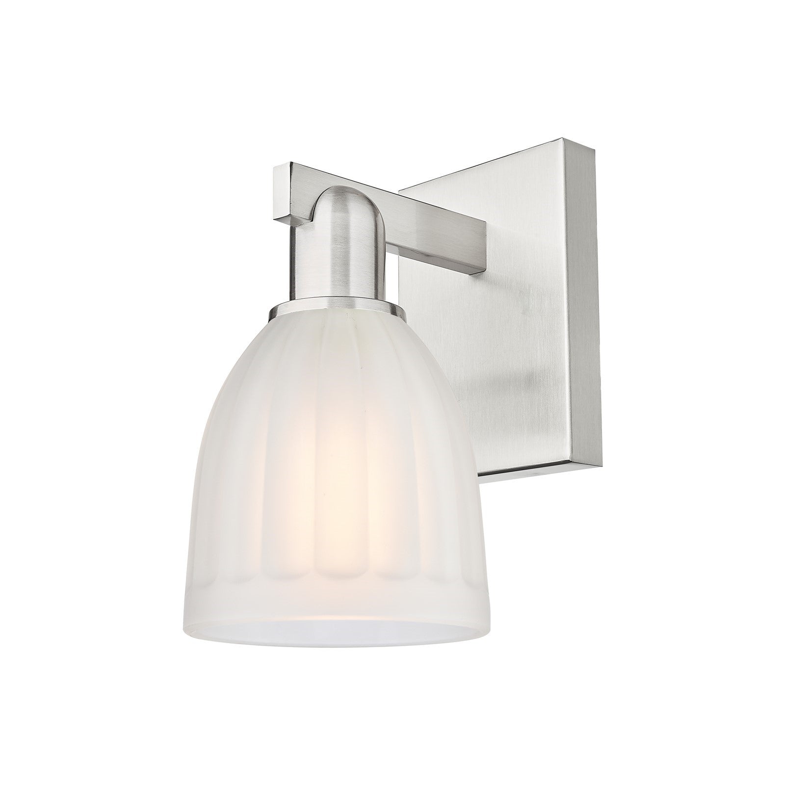 Innovations Brookfield 1-Light Wall Sconce | Industrial Brushed Satin Nickel and White Frosted Ribbed Glass | Bedroom & Hallway | Model 716-1W-SN-G441