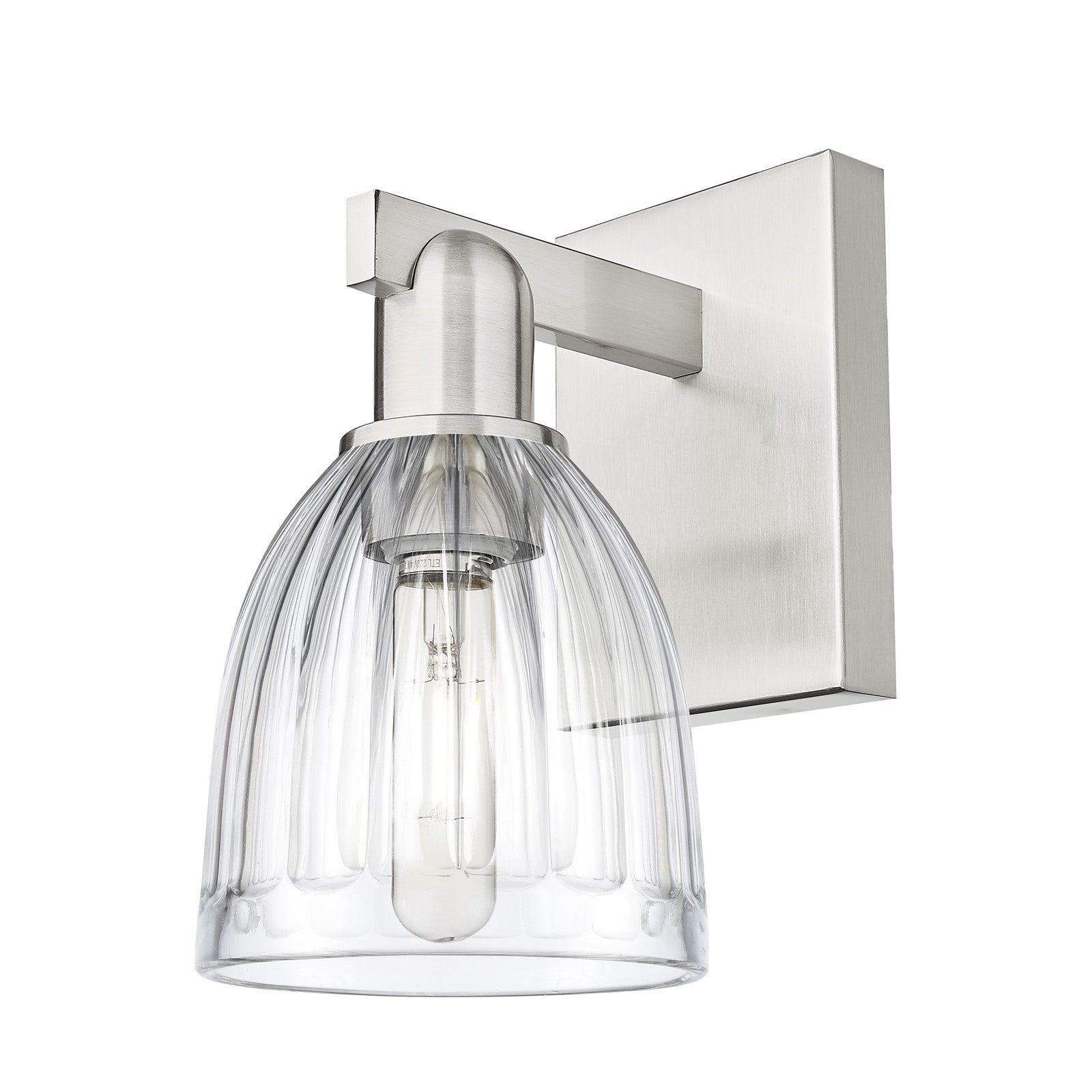 Innovations Brookfield 1-Light Wall Sconce | Industrial Brushed Satin Nickel and Clear Ribbed Glass | Hallway & Bathroom Accent | Model 716-1W-SN-G442