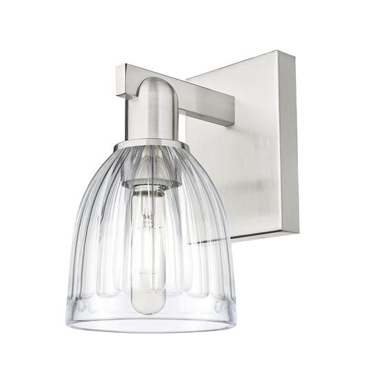 Innovations Brookfield 1-Light Wall Sconce | Industrial Brushed Satin Nickel and Clear Ribbed Glass | Hallway & Bathroom Accent | Model 716-1W-SN-G442