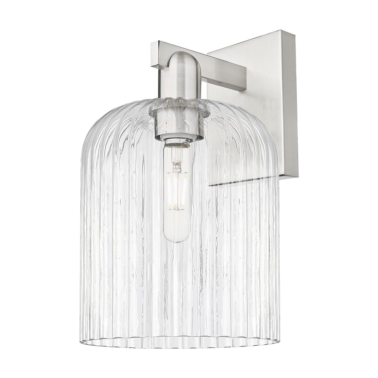 Innovations Bridal Veil 8in 1-Light Wall Sconce | Industrial Brushed Satin Nickel and Clear Ribbed Glass | Hallway & Bathroom | Model 716-1W-SN-G559-8CL