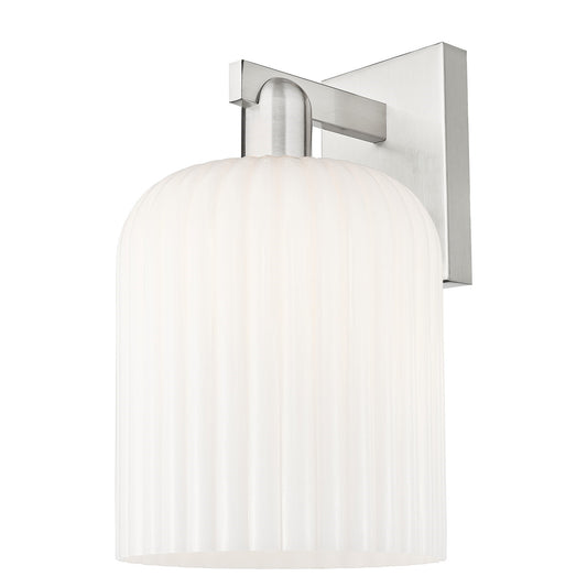 Innovations Bridal Veil 8in 1-Light Wall Sconce | Industrial Brushed Satin Nickel and Gloss White Ribbed Glass | Bathroom & | Model 716-1W-SN-G559-8GWH
