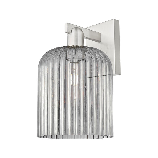 Innovations Bridal Veil 8in 1-Light Wall Sconce | Industrial Brushed Satin Nickel and Light Smoke Ribbed Glass | Hallway & | Model 716-1W-SN-G559-8SM