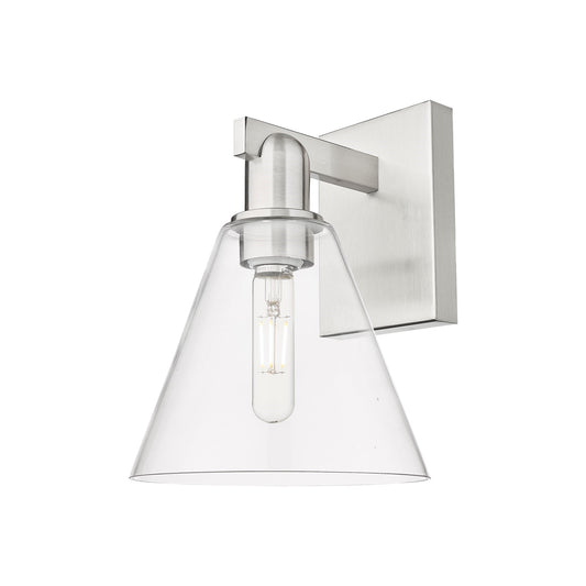 Innovations Berkshire Glass 8in 1-Light Wall Sconce | Industrial Brushed Satin Nickel and Clear Glass | Bathroom & Hallway Accent | Model 716-1W-SN-GBC-82