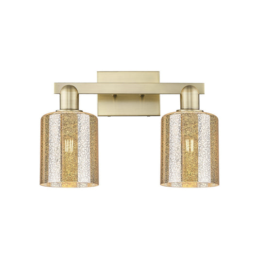 Innovations Cobbleskill 16in 2-Light Bath Vanity Light | Industrial Antique Brass and Mercury Glass | Bathroom Vanity | 16 x 10.75 | Model 716-2W-AB-G116