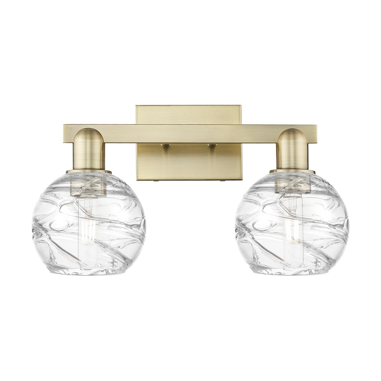 Innovations Athens Deco Swirl 16.88in 2-Light Bath Vanity Light | Industrial Antique Brass Steel and Clear Deco Swirl Glass | Model 716-2W-AB-G1213-6CL